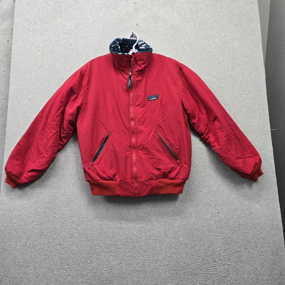 VINTAGE L.L. Bean Men Jacket S Red Nylon Made In USA Fleece Lined